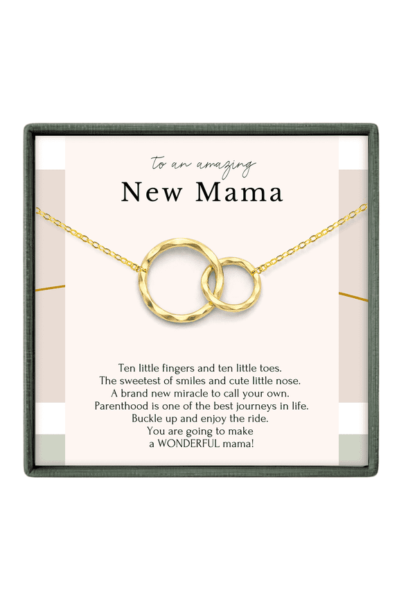 New Mom Necklace 2 Ring Gold– First Time Mom Gift for Wife