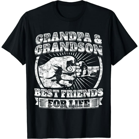 Grandpa And Grandson Gift Family Shirt Grandad Fist Bump Tee Black Medium