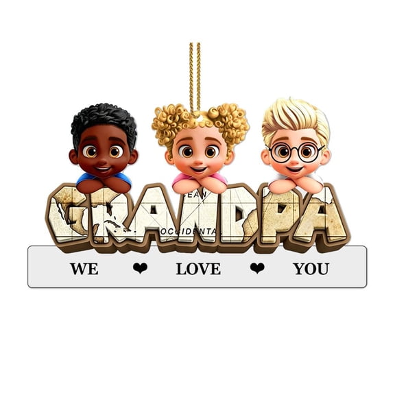 Grandpa Dad Acrylic Car Pendant, Retro Map 3D Effect Hanging Ornament with Bead Chain, Rearview Mirror Decor Gift from Kids for Fathers and Grandpas
