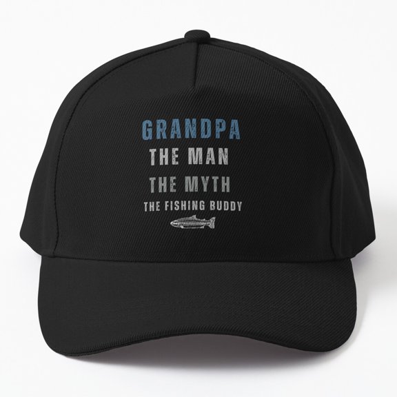 Grandpa Fishing Buddy Blue Baseball Hat, Man Myth Angler Family Graphic Design, Classic Cap