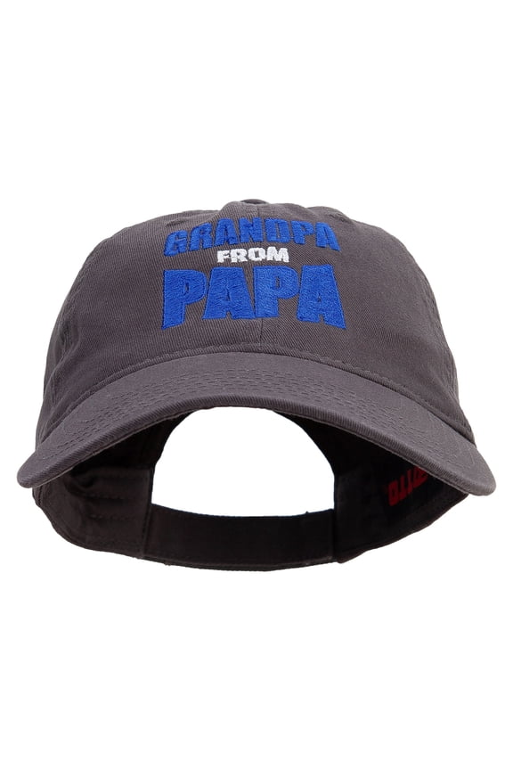 Grandpa From Papa Embroidered Garment Washed Cotton Twill Cap - Charcoal OSFM