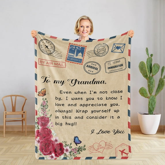 To My Grandpa Gift Blanket from Daughter Son I Love You Dear Dad Air Mail Letter Printed Blanket Throw for Christmas Birthday Father Day's Soft Bed Flannel Blanket,Grandp Blanket 50x60