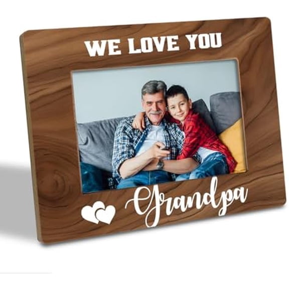 Grandpa Gift, Father's Day Gift for Grandpa, We Love You Grandpa Photo Frame, Holds 4 x 6 Inch Photo, Farmhouse Wooden Picture Frame Gift, Family Photo Frame Decor for Wall & Tabletop Decor
