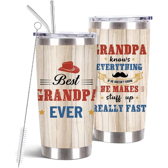 Grandpa Gifts, 20 Oz Grandpa Tumbler with Brush & Straw, Papa Gifts, Grandpa Birthday Gifts, Gifts for Elderly Men, Grandpa Tumbler Cup, Christmas Grandfathers Day Gifts