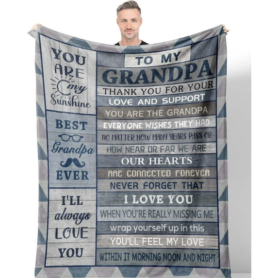 Grandpa Gifts Blanket 60"x50", Grandpa Gifts from Grandchildren, Grandfather Birthday Gift, Best Grandfather Gift from Grandkids, Grandpas Present for Fathers Day Christmas