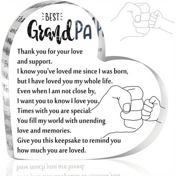 Grandpa Gifts From Grandchildren Acrylic Heart Grandpa Keepsake For Grandpa Birthday Gift Thank You Grandpa Paperweight From Grandson Grandkid Granddaughter For Christmas Thanksgiving Father'S Day