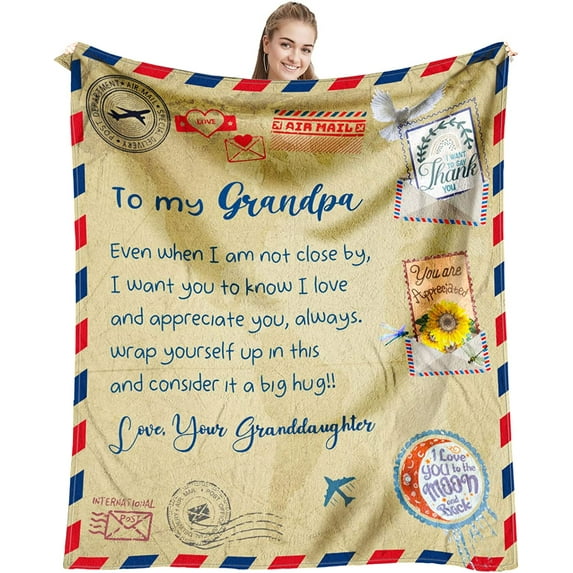 Grandpa Gifts from Grandchildren, Birthday Gifts for Grandpa, Best Gift for Grandpa from Granddaughter, Unique Grandfather Gift Ideas Throw Blanket 60 x 50 Inch