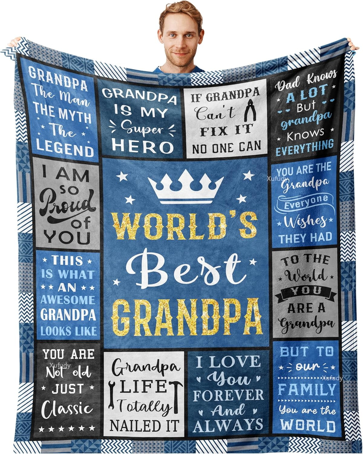 Grandpa Gifts from Grandkids, Best Birthday Gifts for Grandpa Blanket, Grandfather Gift for Father's Day, Christmas, Retired, Grandparents Day, Thanksgiving