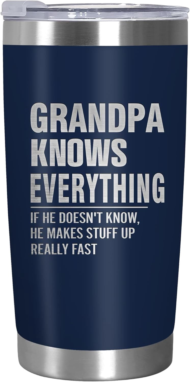 Grandpa Gifts from Grandkids - Stainless Steel Insulated Coffee Tumbler with Lid 20 oz - Father's Day Birthday Gifts for Grandpa Grandfather Papa, Funny Tumbler for Men