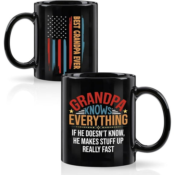 Grandpa Gifts, Grandpa Fathers Day Gift, Grandpa Knows Everything Coffee Mug, Best Grandpa Gifts, Birthday Christmas Gifts for Grandpa, Best Grandpa Ever Mug, Funny Grandpa Gifts, 11 Oz Black