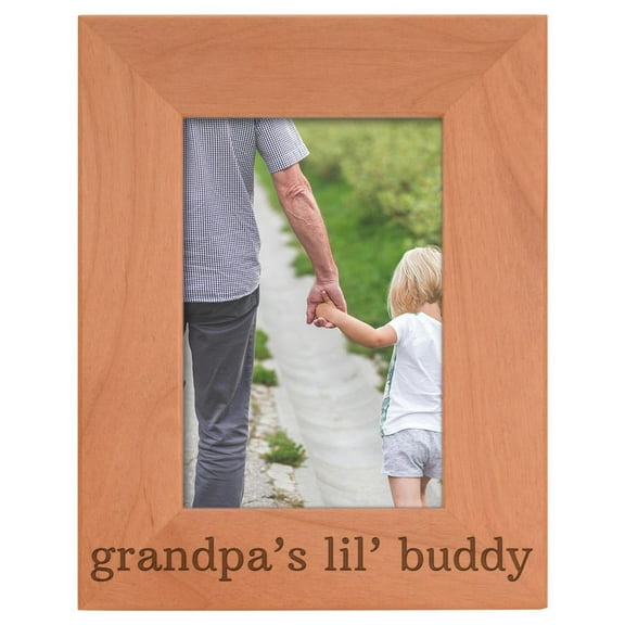 ThisWear Grandpa Grandson Frame Grandpa's Lil' Buddy Natural Wood Engraved 4x6 Portrait Picture Frame