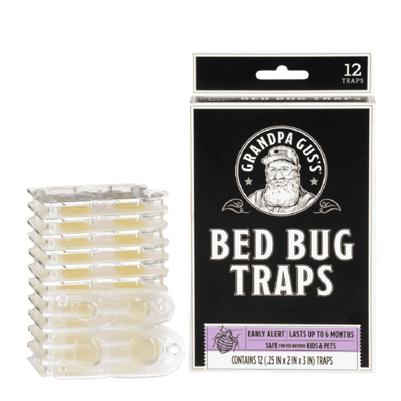 Grandpa Gus's Bed Bug Traps for Indoor, Sticky Traps for Home and Travel, Early Alert Before Infestation, Pack of 12