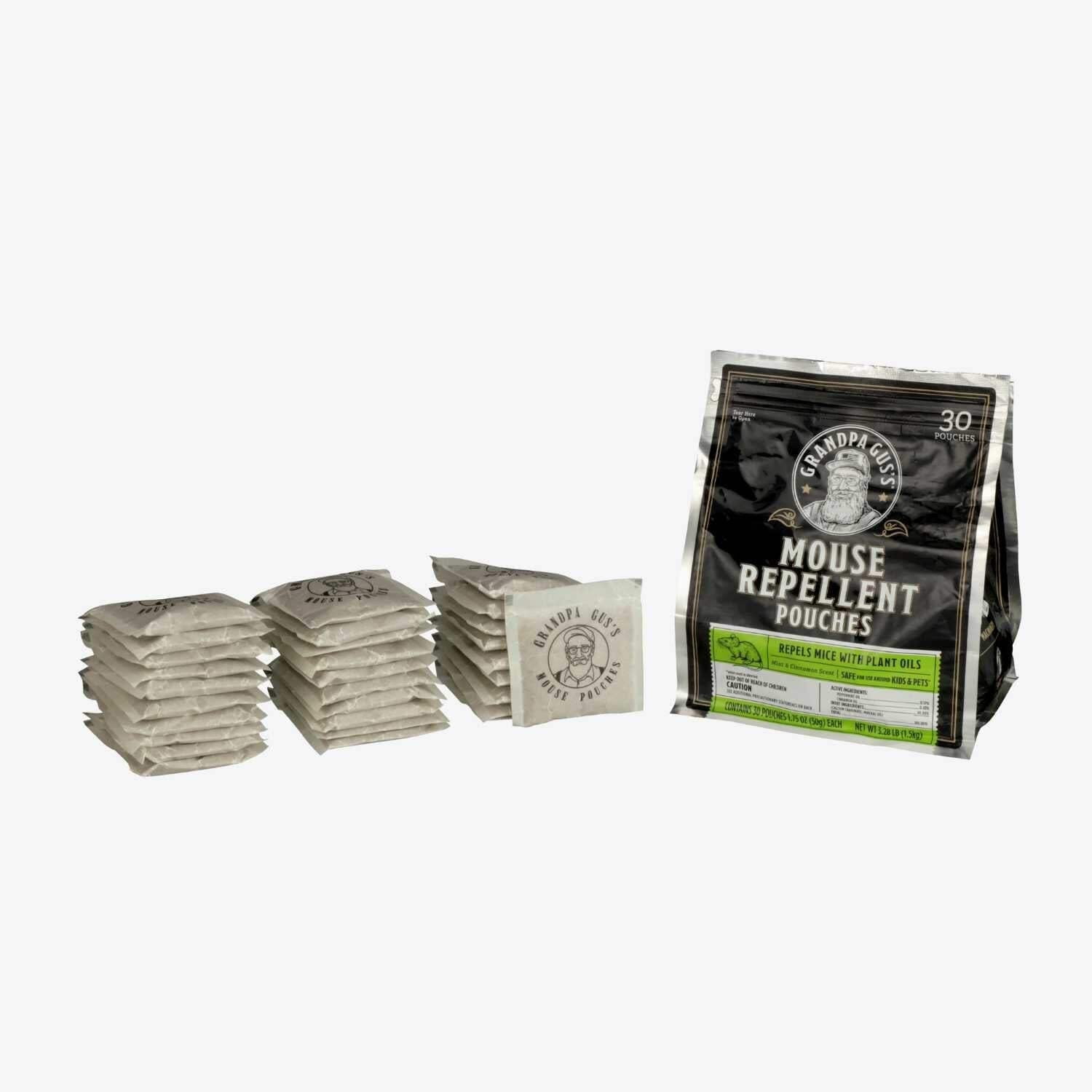 Grandpa Gus's Natural Mouse Repellent Pouches, Repel Mice from Nesting and Freshen Air in Home/Cabin/Boat/Car Storage/RV/Machinery/Shed (30 Pouches)