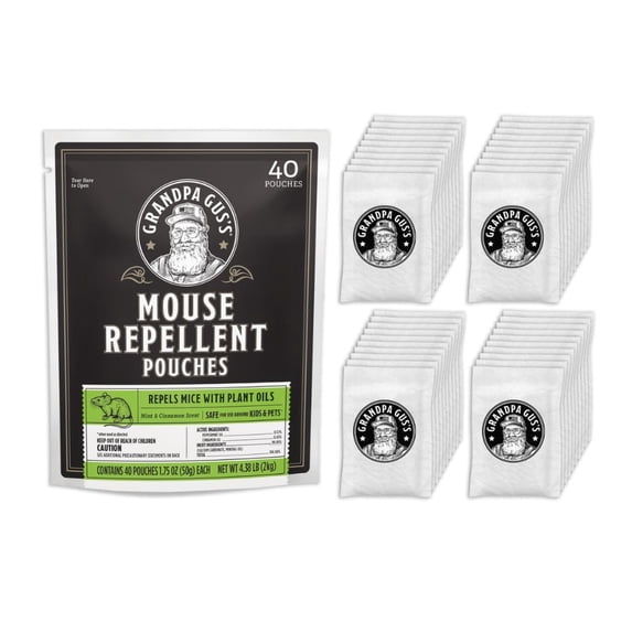 Grandpa Gus's Natural Mouse Repellent Pouches, Repel Mice from Nesting and Freshen Air in Home/Cabin/Boat/Car Storage/RV/Machinery/Shed (40 Pouches)