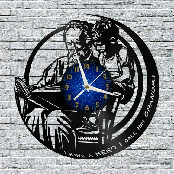 Grandpa is My Hero 12 Inch Vinyl Record Wall Clock - Silent, Creative, and Unique Clock for Living Room, Entryway, or Bedroom Decor - Perfect Gift Idea(12 inchs B without LED)