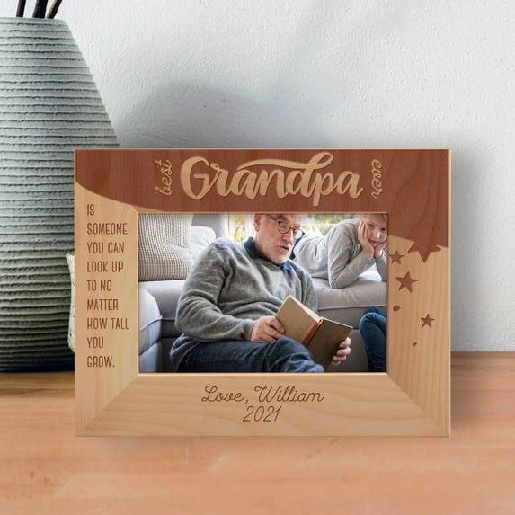 Grandpa Is Someone You Can Look Up To No Matter How Tall You Grow Personalized Wooden Frame-6" x 4" Brown Horizontal
