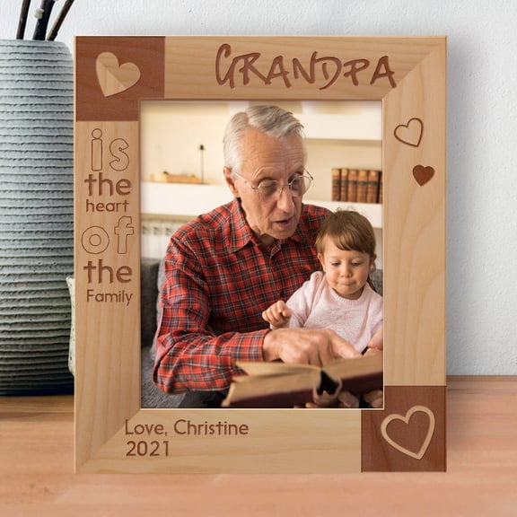 Grandpa Is The Heart Of The Family Personalized Wooden Frame 8" x 10" Brown (Vertical)
