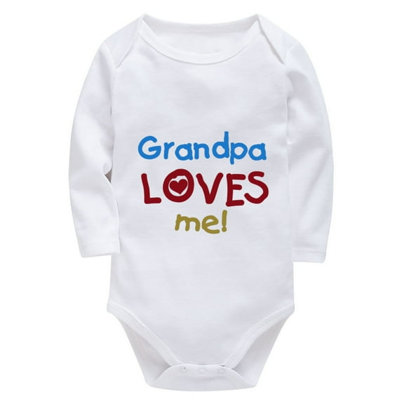 Grandpa Loves Me Newborn Coming Home from Hospital Outfit Girl Long Sleeve Unisex Onesie White Baby Girls Rompers