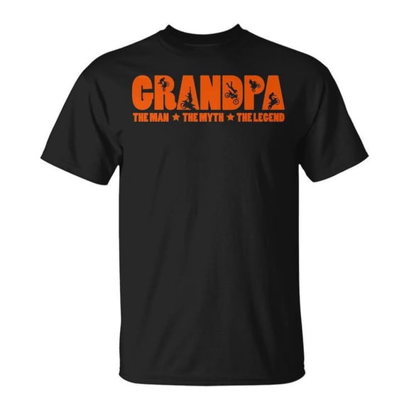 Grandpa The Man The Myth Motocross Legend Graphic Tee Unisex Adult Cotton T-Shirt Comfortable Casual Wear for Dads and Motocross Fans, Size 5XL, Color Black