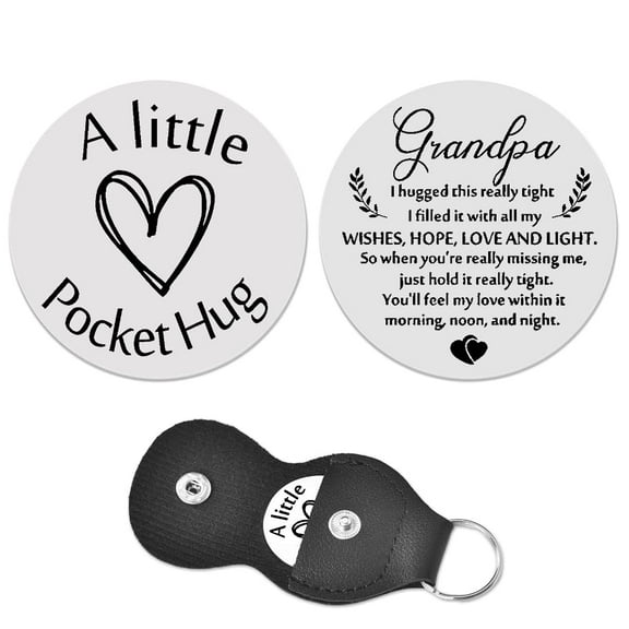 Grandpa Memorial Sympathy Remembrance Gift - Memorial Gifts for Loss of Grandpa Grandfather Pocket Hug Token Keychain Coin Condolence Bereavement Gift for Granddad with PU Leather Key Chain