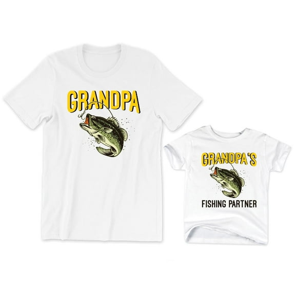 Grandpa Men's Fish Graphic Tee T-Shirt Grandpa's Fishing Partner Kids Toddler Shirt Youth Baby