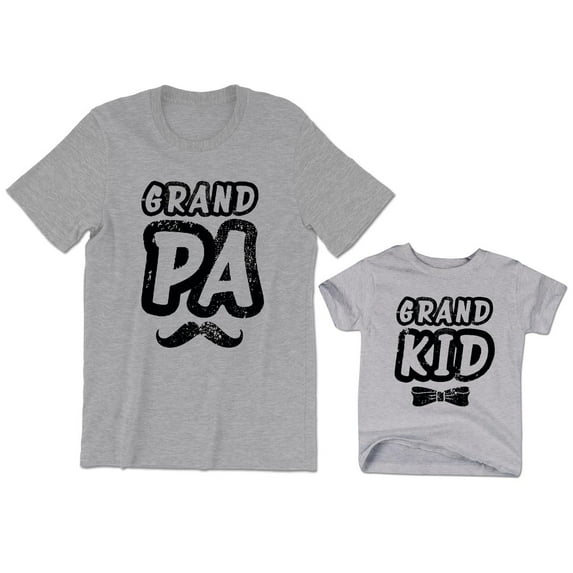 Grandpa Men's T-Shirt Mustache Bow Tie Graphic Matching Tee Grandkid Kids Toddler Shirt Youth Baby