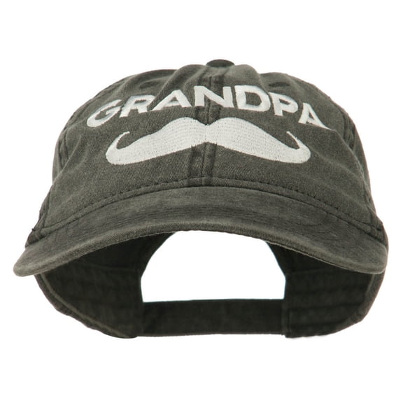 Grandpa Mustache Embroidered Washed Pigment Dyed Cap - Black OSFM