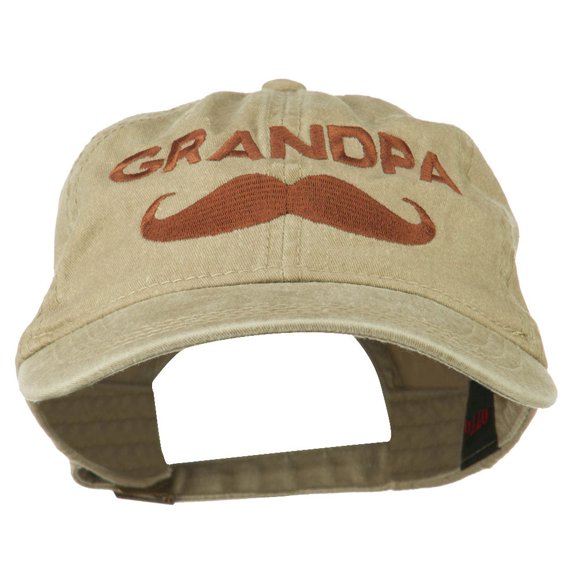 Grandpa Mustache Embroidered Washed Pigment Dyed Cap - Khaki OSFM