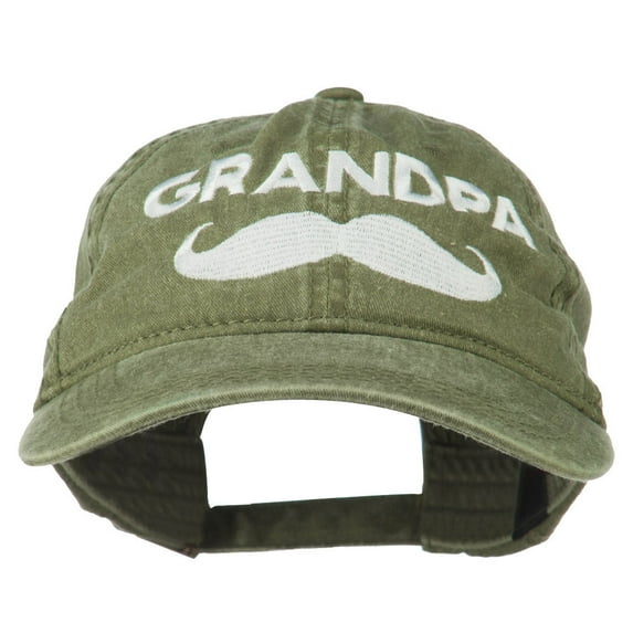 Grandpa Mustache Embroidered Washed Pigment Dyed Cap - Olive OSFM