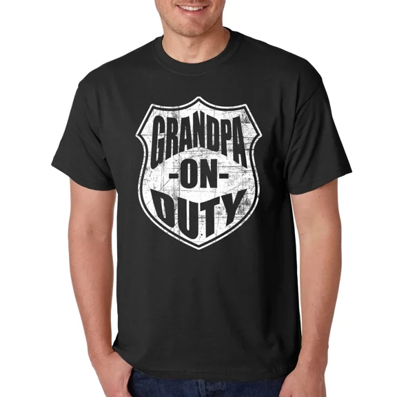 Grandpa On Duty Police Officer Father's Day Gift Crew Neck Unisex T-Shirt, up to Size 5XL