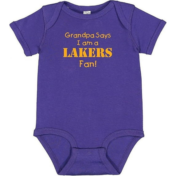 Grandpa Says I am a Lakers Fan Cute Purple Baby Bodysuit (6 Months)