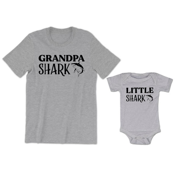 Grandpa Shark Men's T-Shirt Animal Graphic Tee Little Shark Baby Bodysuit Kids Youth Toddler Shirt
