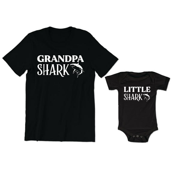 Grandpa Shark Men's T-Shirt Animal Graphic Tee Little Shark Baby Bodysuit Kids Youth Toddler Shirt