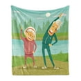 thumbnail image 1 of Grandpa Soft Flannel Fleece Blanket, Grandpa and Grandma Doing Cardio Cartoon Design River Elderly Retirement Activities, Cozy Plush for Indoor and Outdoor Use, 70" x 90", Multicolor, by Ambesonne, 1 of 6