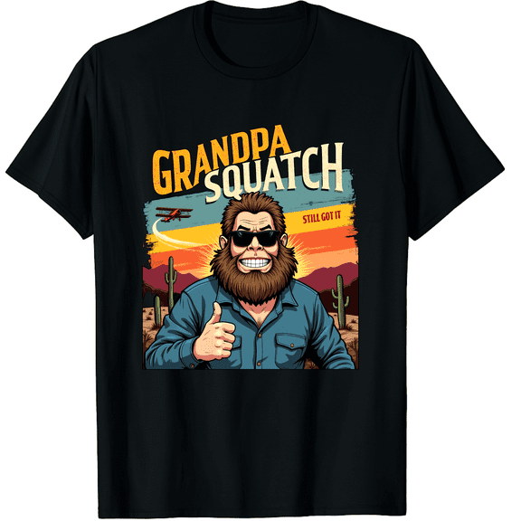 Grandpa Squatch Bigfoot Grandpa Fathers Day Yeti Sasquatch Graphic Black T-Shirt for Men and Women