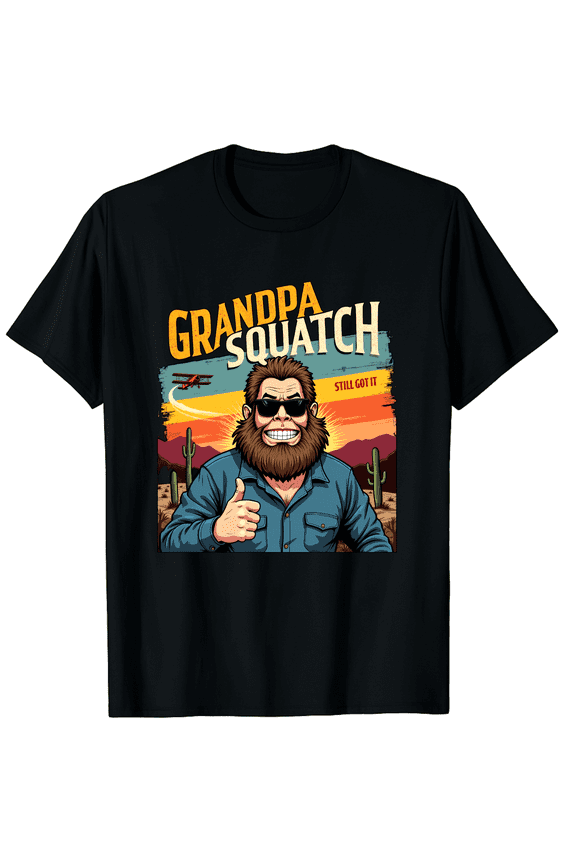 Grandpa Squatch Bigfoot Grandpa Fathers Day Yeti Sasquatch Graphic Black T-Shirt for Men and Women