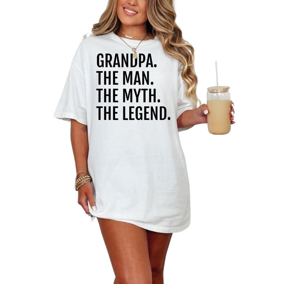 Grandpa The Man Myth Legend, White Comfort Colors T-Shirt, Large