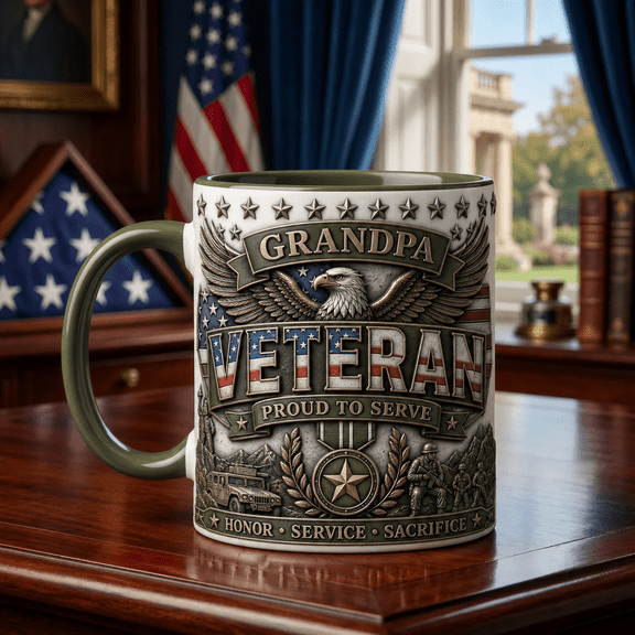 Grandpa Veteran Mug Army Green Eagle & Flag Coffee Mug Gift for Grandfather