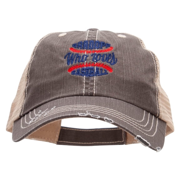 Grandpa Who Loves Baseball Embroidered Low Profile Special Cotton Mesh Cap - Brown Khaki OSFM