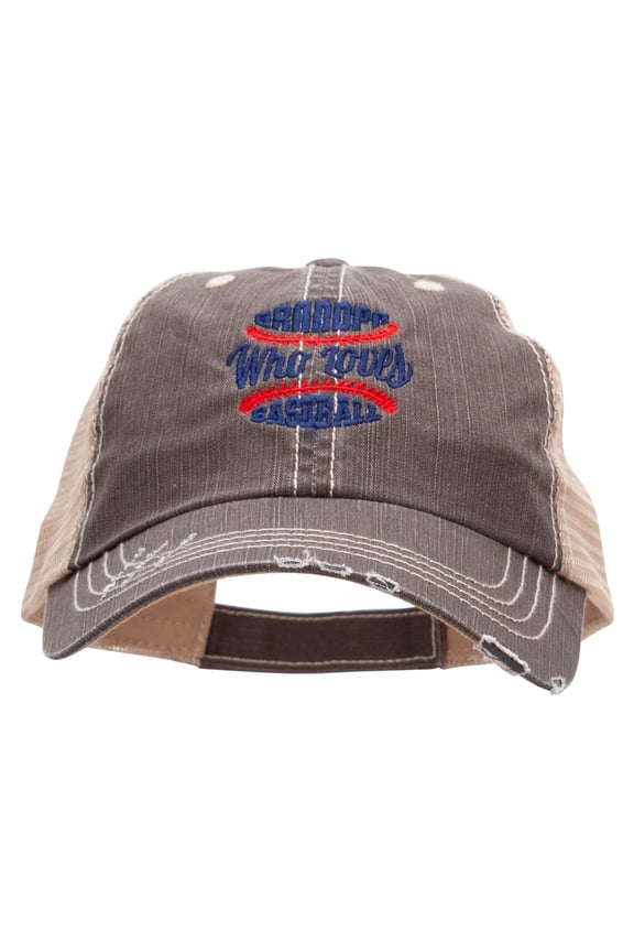 Grandpa Who Loves Baseball Embroidered Low Profile Special Cotton Mesh Cap - Brown Khaki OSFM