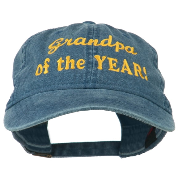 Grandpa of the Year Embroidered Washed Cotton Cap - Navy OSFM
