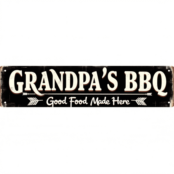 Grandpa's BBQ Sign 16*4 Inches "GRANDPA'S BBQ Good Food Made Here" Backyard Grill Decor