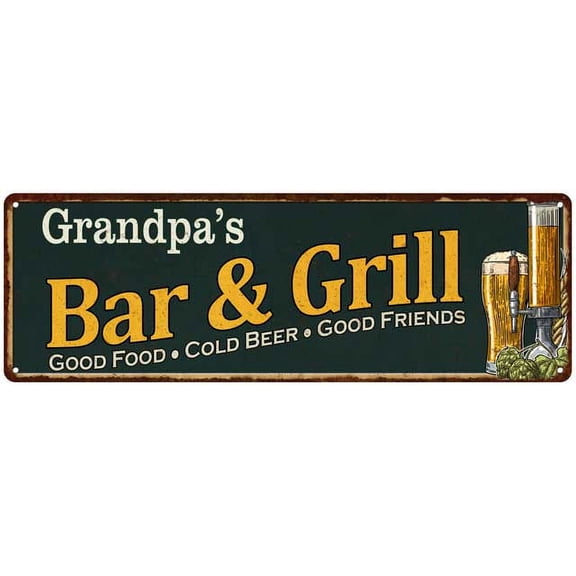 Grandpa's Bar and Grill Red Man Cave Decor 8x24 Sign 108240055003
