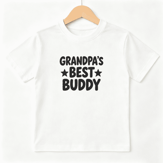 Grandpa's Best Buddy Boys Graphic Print T-Shirt, Cute Family Grandson Gift 100% Cotton Kids Short Sleeve Tee
