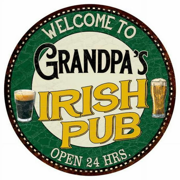 Grandpa's Irish Pub 12" Round Metal Sign Kitchen Bar Wall Décor 200120036459