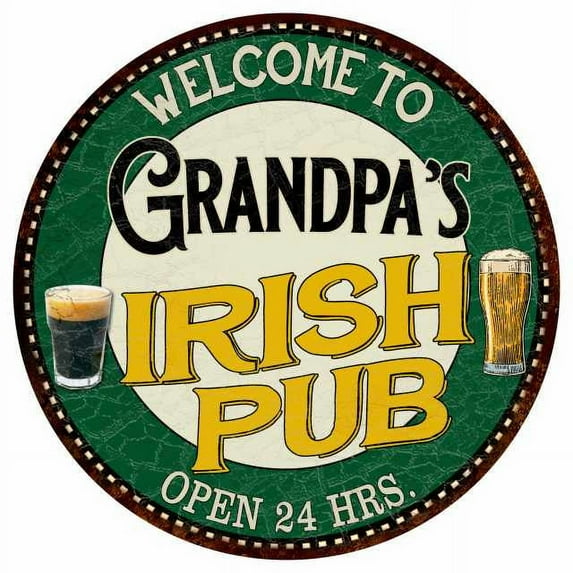 Grandpa's Irish Pub 12" Round Metal Sign Kitchen Bar Wall Décor 200120036459