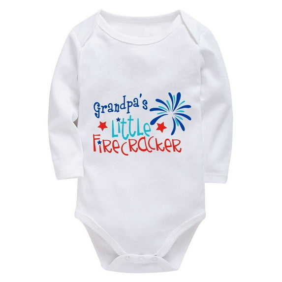 Grandpa's Little Firecracker Gender Neutral Romper Long Sleeve Baby Girl Bring Home Outfit Newborn White 6 Month Baby Suit