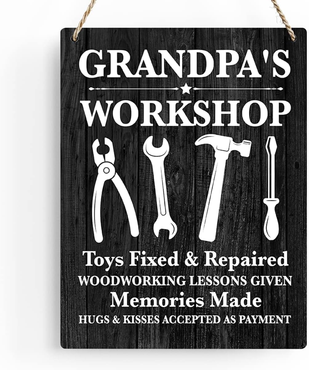 Funny Grandpa's Fix-It Shop Wooden Sign - Rustic Hanging Plaque For Workshop, Garage, Father's Day Gift - View #8