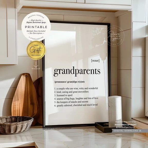 Grandparents Definition Dictionary Quote Poster, Unframed Size 8x12