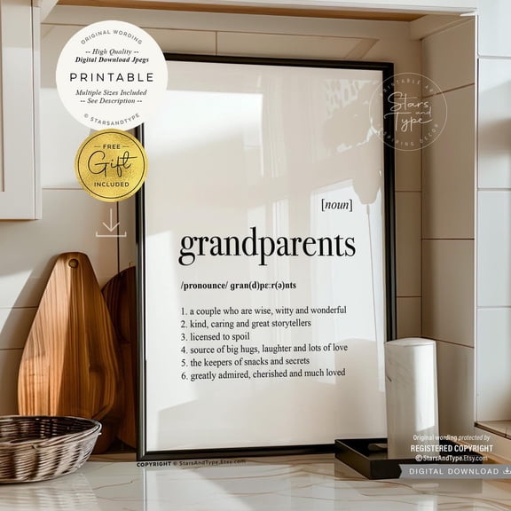 Grandparents Definition Print Art Grandmother Grandad Gift Dictionary Meaning Print